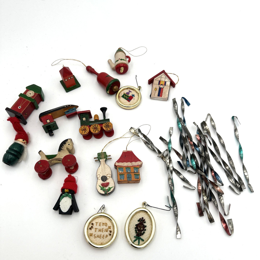 Vintage Lot Mini Ornaments Handmade Wood And Metal Swirls